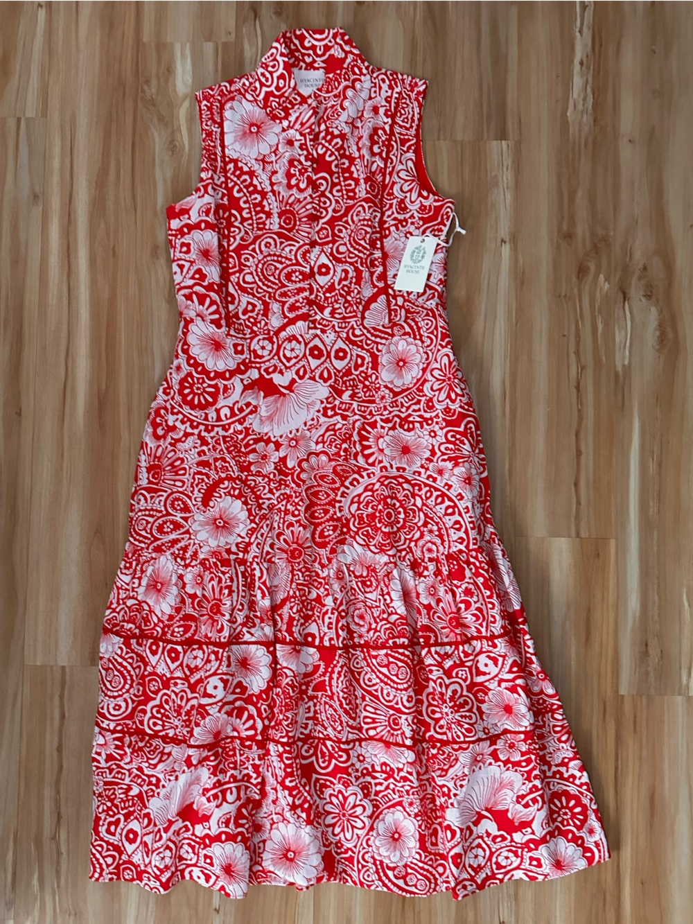 Hyacinth House Sleeveless Long Red White Print Dress - Size Small